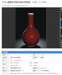 【苏富比】清康熙 郎窑红釉长颈胆瓶 320万
